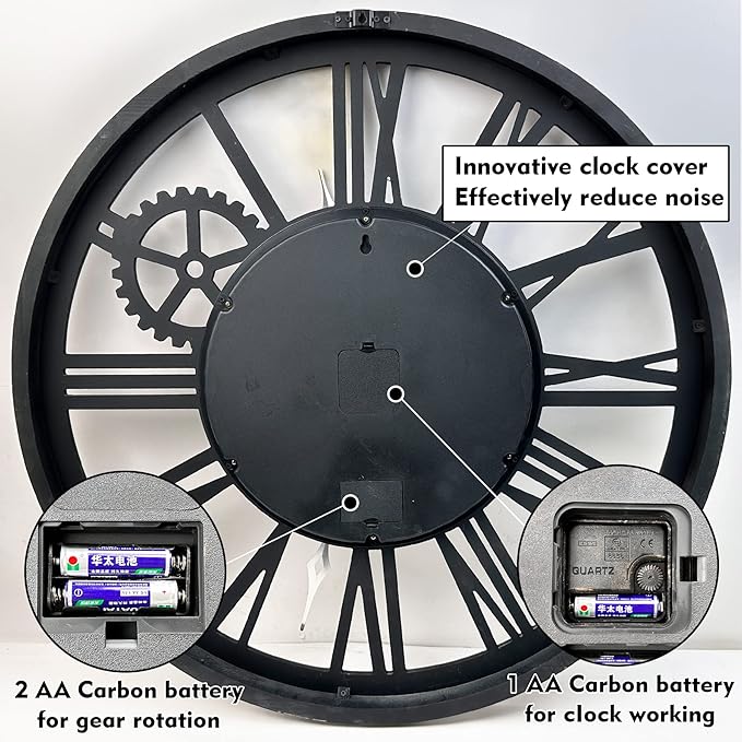 The B-Style Large Real Moving Gears Wall Clock 30 inch Rustic Retro Industrial