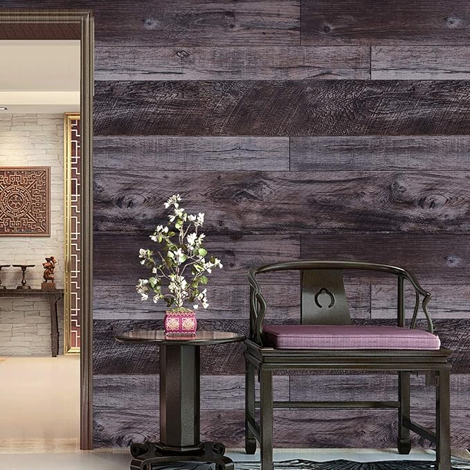 WENMER 17.71" x 118" Grey Wood Peel and Stick Shiplap Self-Adhesive Wallpaper