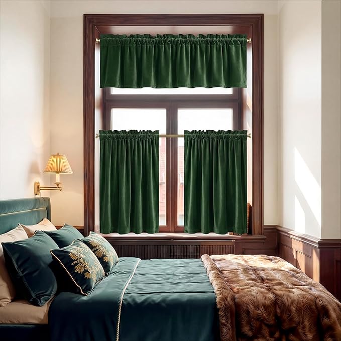 NICETOWN Olive Green Velvet Valance Curtains