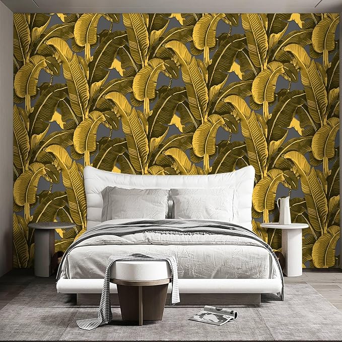Vintage Gold Banana Leaf Bathroom wallpeper Living Room Bedroom Tropical Plant