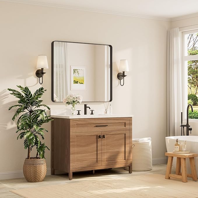 TETOTE Black Framed Mirrors for Bathroom, 42 x 36 Inch Modern Decorative Wall