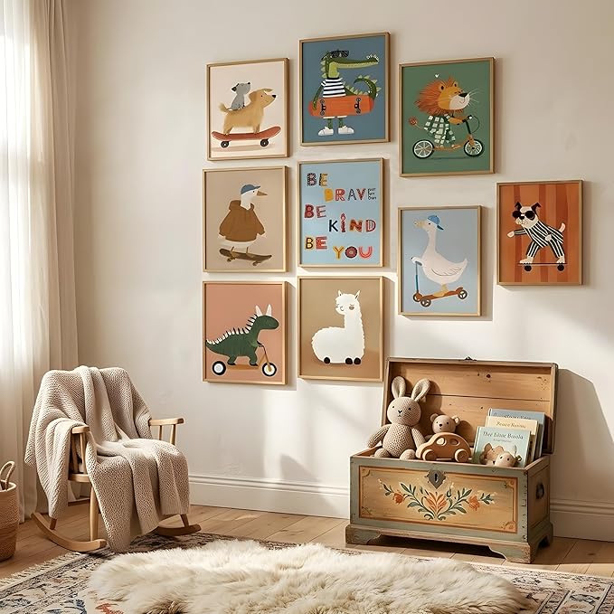 tgguytiy Kids Room Wall Art Set of 9 Cute Cartoon Animal Canvas Prints Nursery