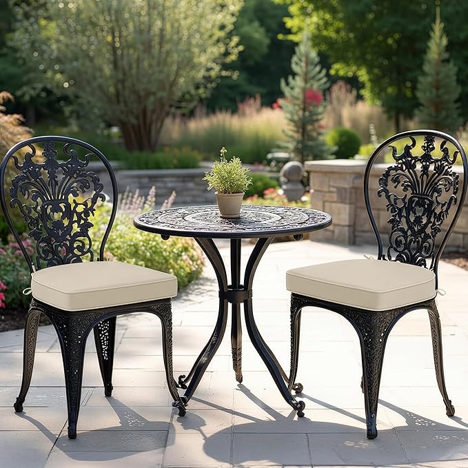 Outdoor Chair Cushions Set of 2: Waterproof & Fade Resistant Patio Furniture Cushions - 18.5 x 16 x 2 Inch Non Slip Round Corner Seat Cushion Pads with Removable Cover for Garden Yard Lawn, Cream