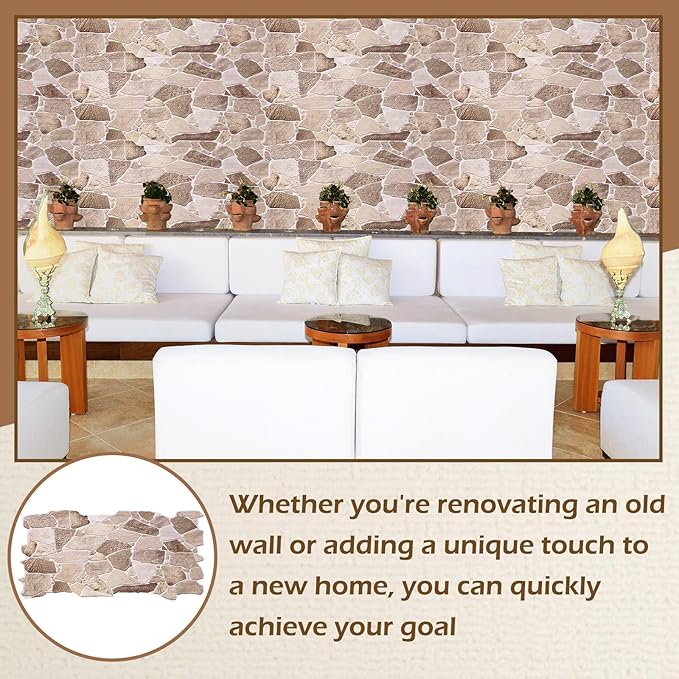 12 Pack 38.6" x 18.9" Peel and Stick 3D Faux Stone Wall Panels PVC Lightweight