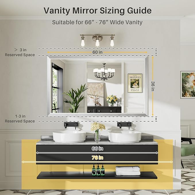 60x36 Inch Brushed Silver Bathroom Mirror