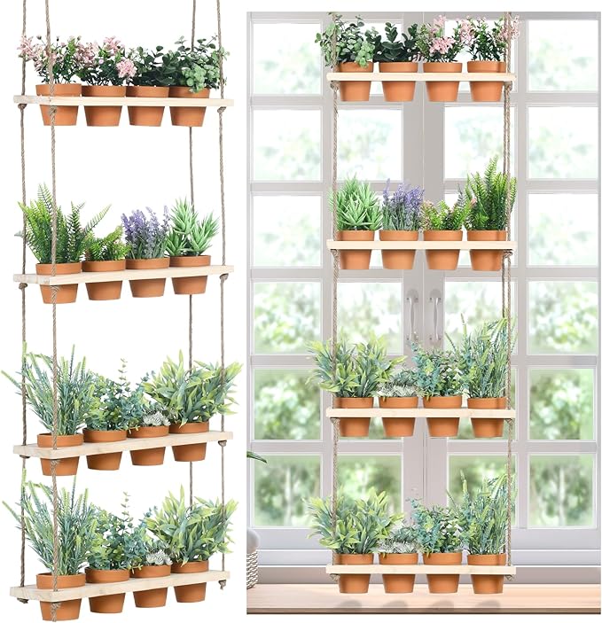 FillTouch 4 Tiered Window Plant Shelves Hanging Herb Planter Indoor Display