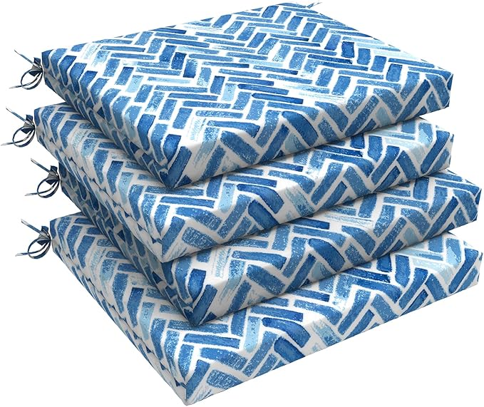 LVTXIII Outdoor Chair Cushions, Fade-Resistant Patio Furniture Cushions Outdoor Square Corner Chair Pads with Ties for Dining Chairs and Garden Furniture Decoration, 18.5"x16"x2" Set of 4, Blue Bricks