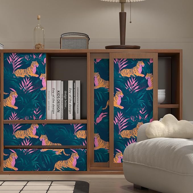 BOKEBEVE Extra Long Wallpaper Peel and Stick Vintage Tropical Tiger Contact