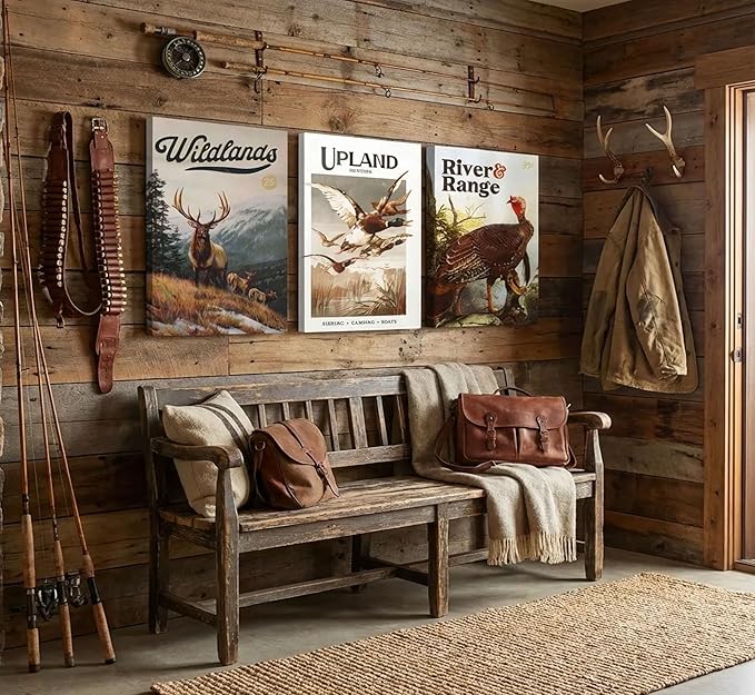 3Pcs Wild Animal Canvas Wall Art Hunting Outdoorsy Wall Decor Pictures Nature Wilderness Deer Wild Duckturkey Posters Prints Gift for Hunter Dad for Living Room Bedroom Decoration Prepare to hang