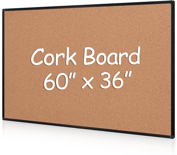 Extra Large Cork Bulletin Board 60" X 36", Wall Mounted Notice Pin Board