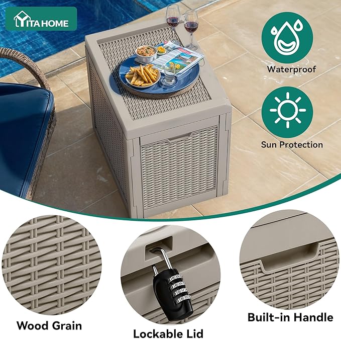 YITAHOME 32 Gallon Outdoor Storage Box, 2-Pack Water Resistant Resin Deck Box, Indoor Outdoor Lockable Storage Container for Patio, Garden, Cushions, Tools, Equipment (Brown)
