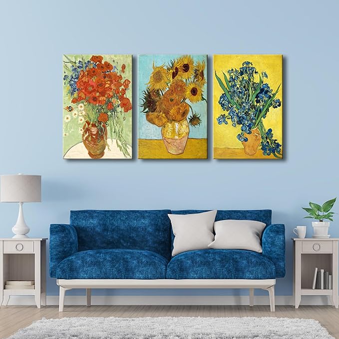 Wieco Art 3 Panels Canvas Prints of Vincent Van Gogh Paintings Reproduction Red