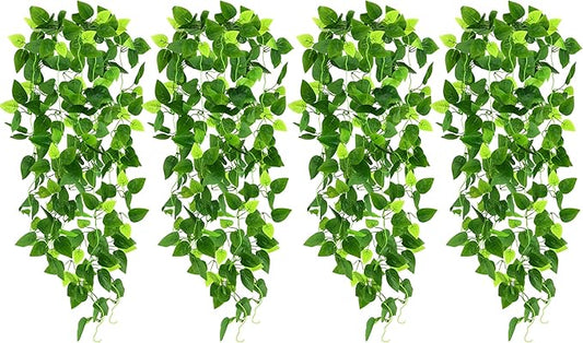 CEWOR 4pcs Artificial Hanging Plants 2.9ft Fake Ivy Vine Fake Ivy Leaves