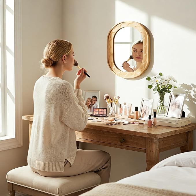 Entryway Small Mirrors for Wall, 16 x 12 Inch Bathroom Wood Mirror