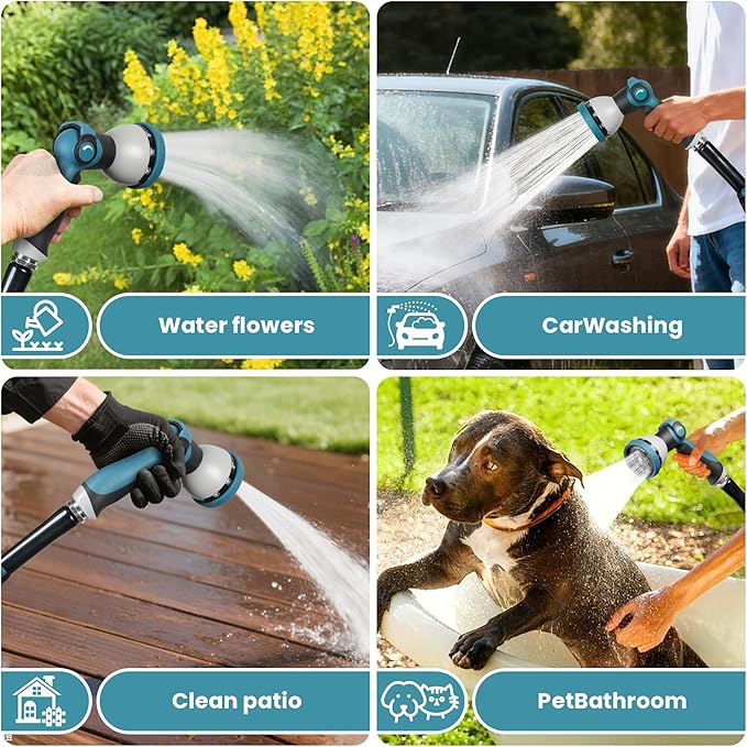 Garden Hose Water Hose 100ft Lightweight Flexible, Kink-Free Outdoor 3/4" Rustproof Metal Fittings, 10-Pattern 360° Rotating Spray Nozzle for Yard Lawn Car Wash