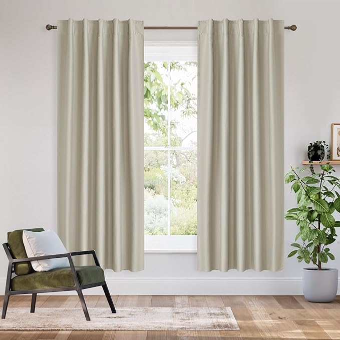 RYB HOME Bedroom Blackout Curtains 63 inches Long, 100% Blackout Thermal