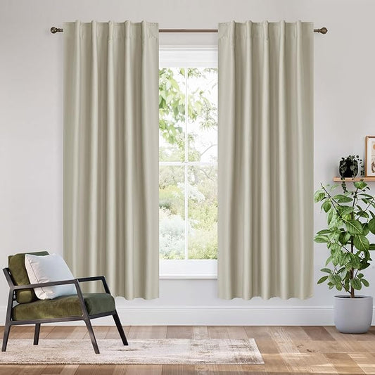 RYB HOME Bedroom Blackout Curtains 63 inches Long, 100% Blackout Thermal
