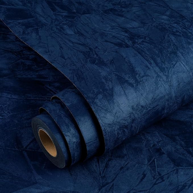 YENHOME 30"X393" Self Adhesive Blue Felt Fabric Wallpaper Peel and Stick Blue