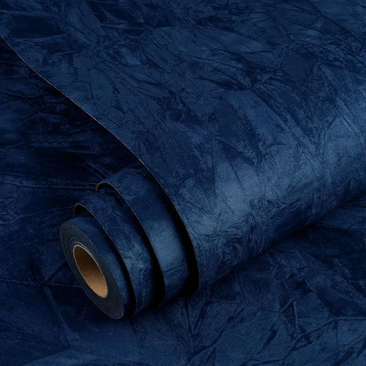 YENHOME 30"X393" Self Adhesive Blue Felt Fabric Wallpaper Peel and Stick Blue