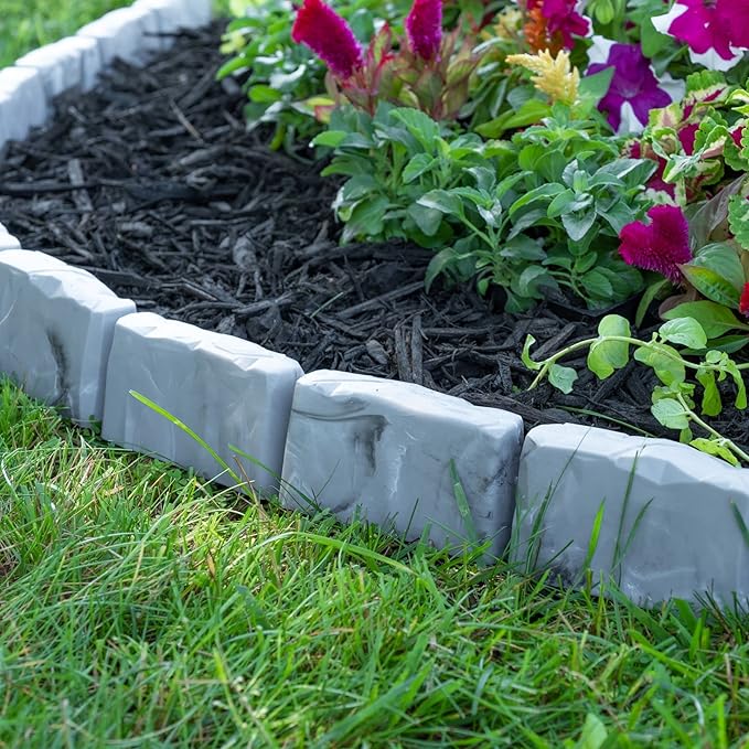 EasyFlex No-Dig Landscape Edging with Anchoring Spikes, 2.7 in. Tall Decorative Stone-Look Garden Border, 90 Foot Kit, Slate Gray (3602S-90C)