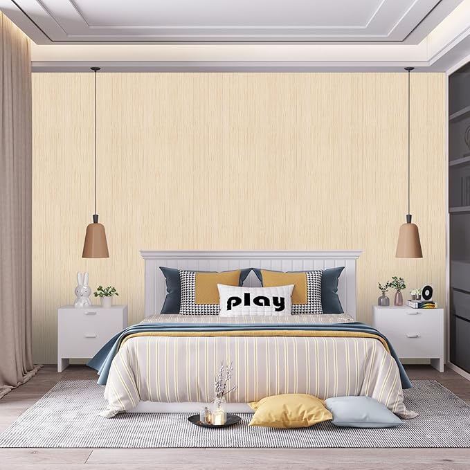 Beige Grasscloth Peel and Stick Wallpaper 15.7" X 120" Textured Self-Adhesive
