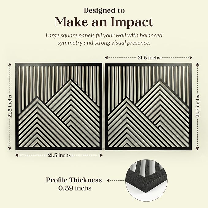 River's Edge Essentials Wood Mountain Wall Decor – Set of 2 Modern Wood Wall Art
