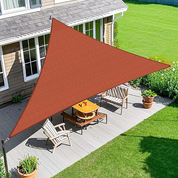 Amagenix Sun Shade Sail 15'X15'X15' Curved Edge Outdoor Shade Canopy Rust Red Breathable 95% UV Block Shade Cloth for Patio Garden Backyard (We Make Custom Size)