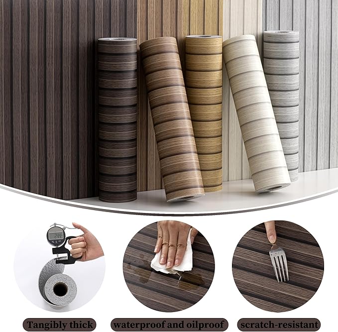 Peel and Stick PVC Slat Wall Panels, Wood Grain Self-Adhesive Soundproof