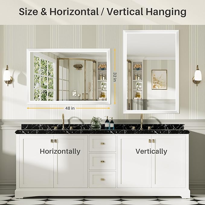 48x32 Inch White Bathroom Mirror