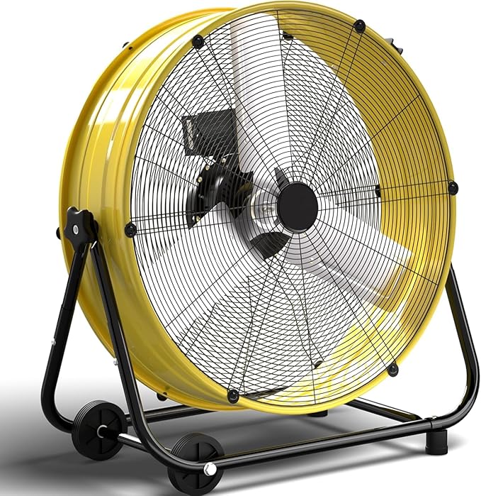 36" Industrial Drum Fan, 21800 CFM High Velocity Floor Fan, Heavy Duty, 3-Speed, 360Â° Fully Adjustable Tilt, Portable Wheels & Handle for Commercial, Warehouse, Garage, Workshop, Gym-ETL Certified