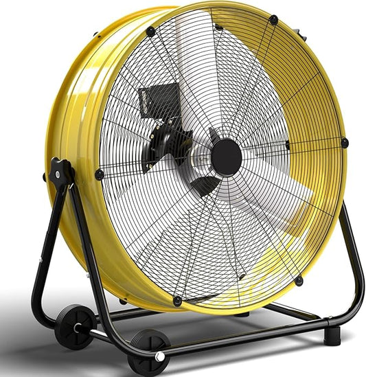 36" Industrial Drum Fan, 21800 CFM High Velocity Floor Fan, Heavy Duty, 3-Speed, 360Â° Fully Adjustable Tilt, Portable Wheels & Handle for Commercial, Warehouse, Garage, Workshop, Gym-ETL Certified