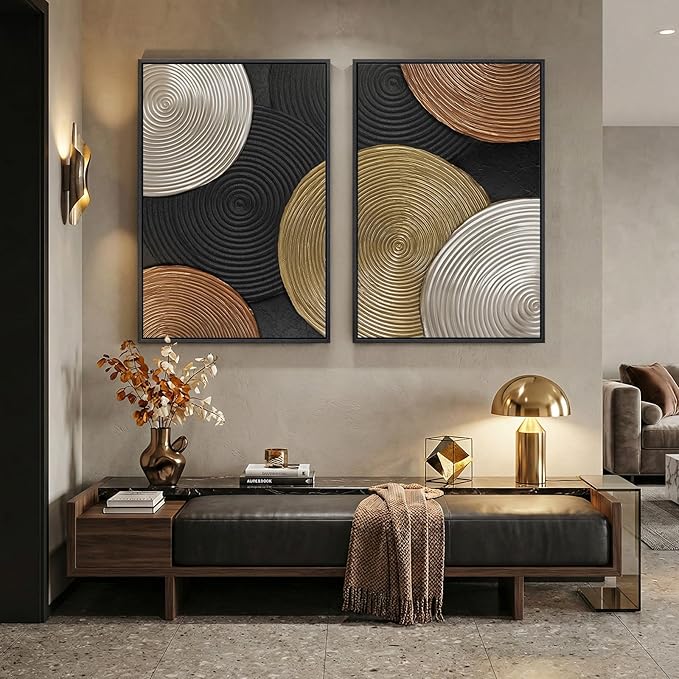 Large Framed Abstract Circles Wall Art Set of 2