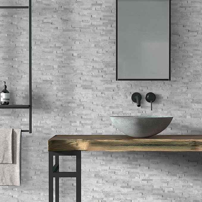 SUNWINGS 5-Sheet Peel and Stick Mosaic Natural 3D Stone Self Adhesive Marble
