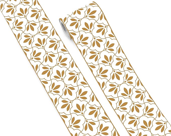 FLFK Wallpaper Border Gold and White Patterns Peel and Stick Wall Border Self