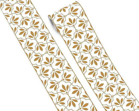FLFK Wallpaper Border Gold and White Patterns Peel and Stick Wall Border Self