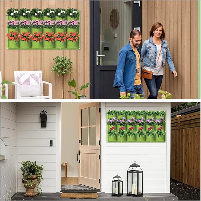 LITLANDSTAR 18 Pockets Hanging Grow Bags, 2 Pack Horizontal Wall Planter Plant