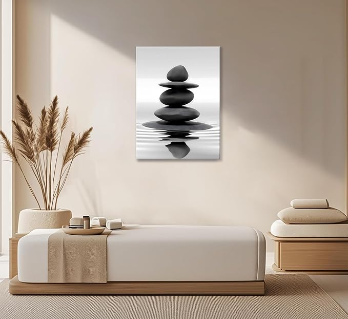 Zen Canvas Wall Art Black Stacked Stone Poster Print
