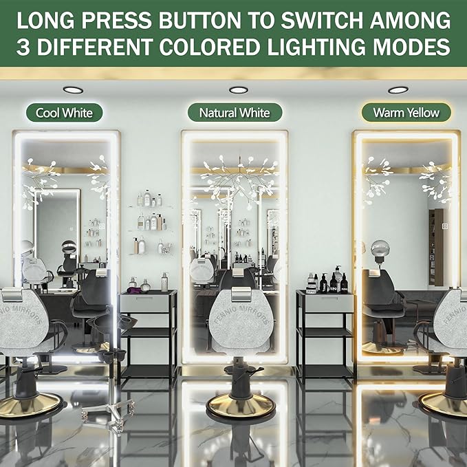 FENNIO Full Length Mirror with Lights, Free Standing Lighted Floor Mirror