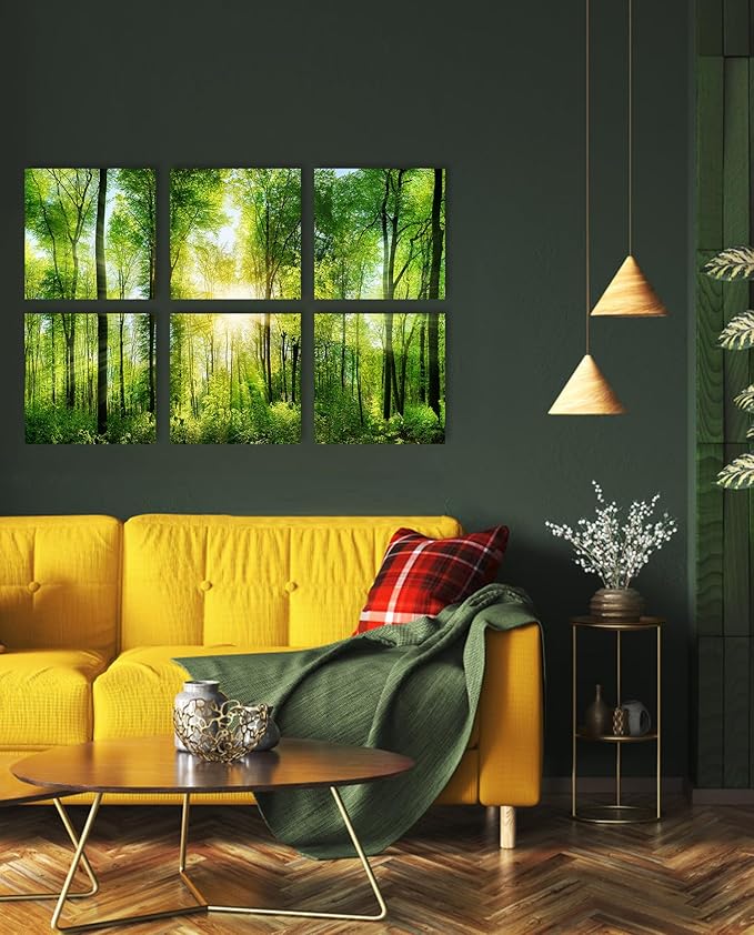 YPY Sound Proofing Panels for Walls Morning sunrise forest green trees: 6 Pack