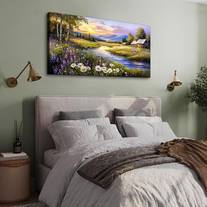 SERIMINO Large Wall Art for Living Room, River Landscape Wall Art, Meadow