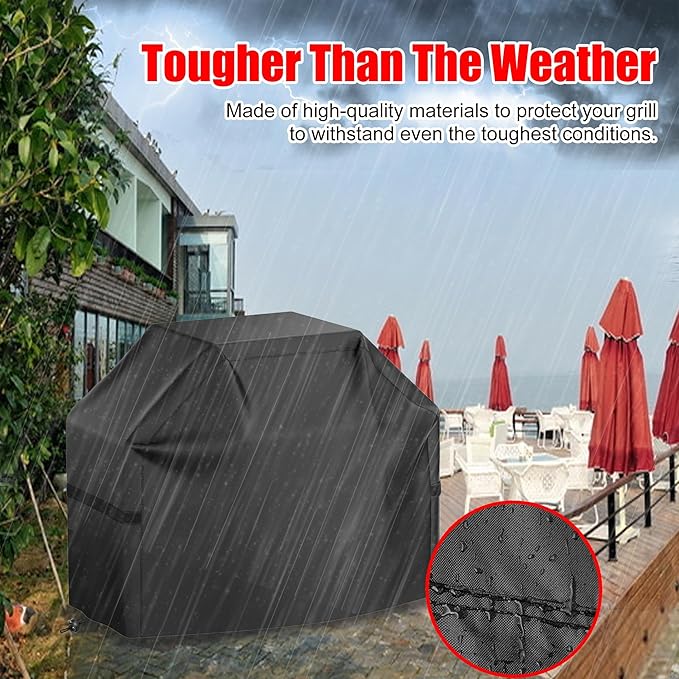 BBQ Grill Cover, Waterproof, Weather Resistant, Rip-Proof, Anti-UV, Fade Resistant, with Hook-and-Loop Straps, Gas Grill Cover for Most Grills, 55 inch, Black