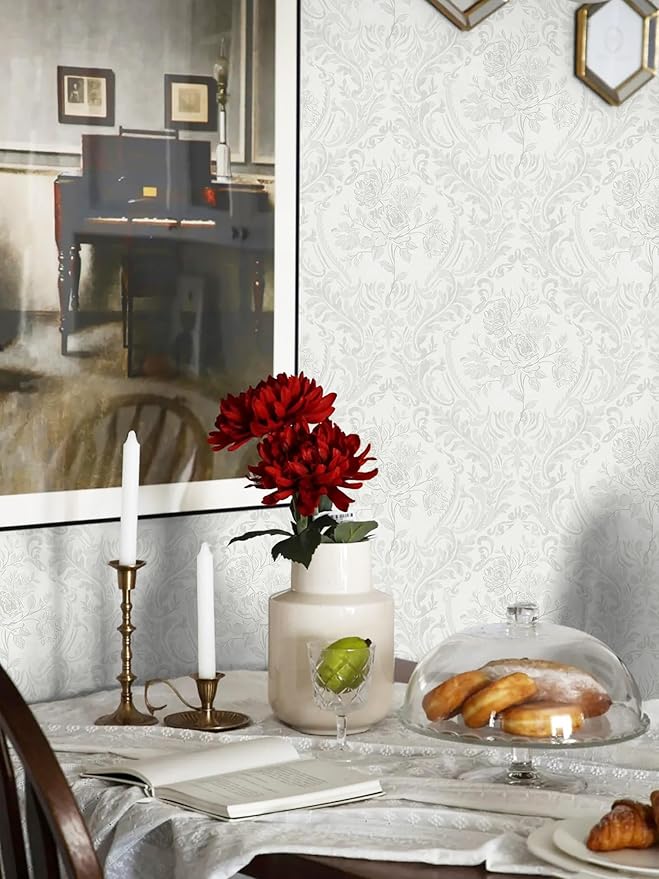 Ismoon Floral Peel and Stick Wallpaper Grey Contact Paper Boho Watercolor