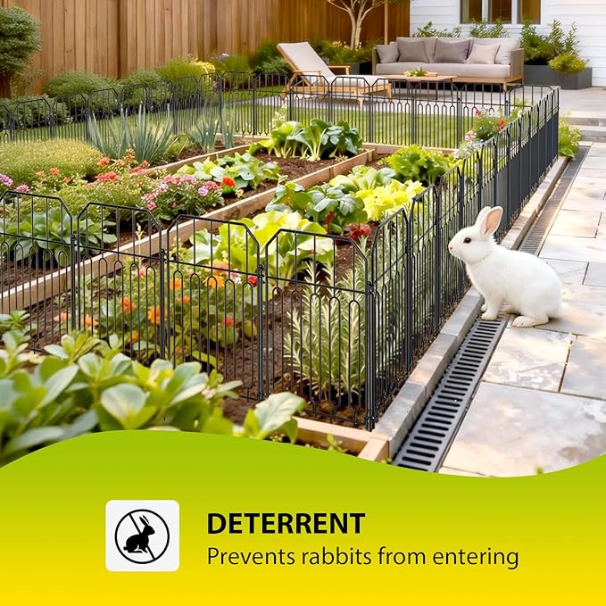 VANCASTLE Decorative Garden Fence, Toatal 25FT(L) x 21IN(H) Outdoor Metal No Dig Fence Animal Barrier, Rustproof No-Tool Assembly Landscape Edging for Yard, Lawn, Patio, Flower Bed-25 Panels Design I