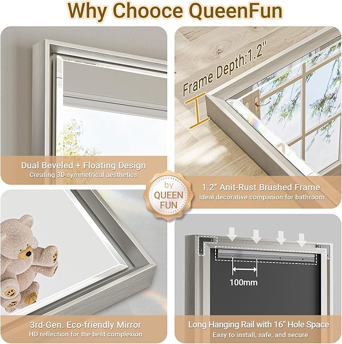 48'' x 36'' Brushed Nickel Framed Beveled Bathroom Mirror, Shatterproof