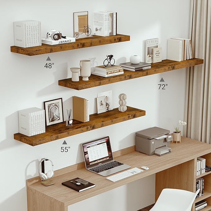 Vivelove 12 Inch Deep Floating Shelves 72 inch Long, 72 x 12 Wide Wall Shelves
