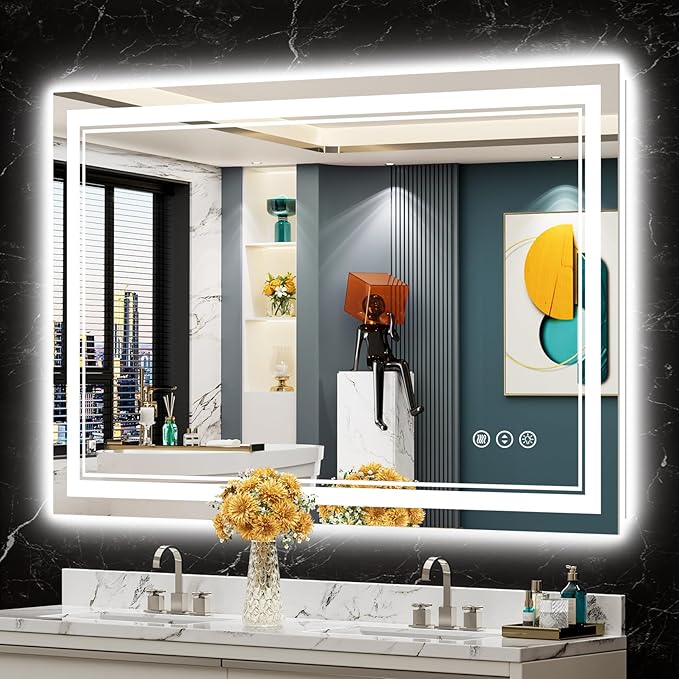 48x32 LED Bathroom Mirror with Lights, Backlit and Front Lit Anti-Fog Lighted