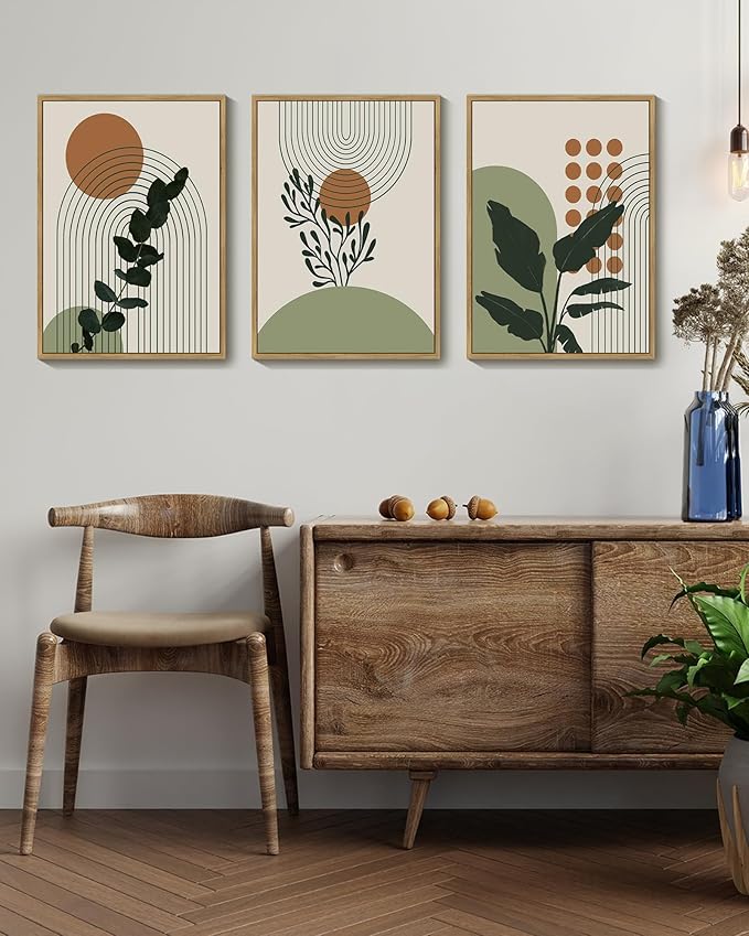 PHOPAGO Boho Plant Wall Art Green Botanical Bohemain Framed Wall Printing