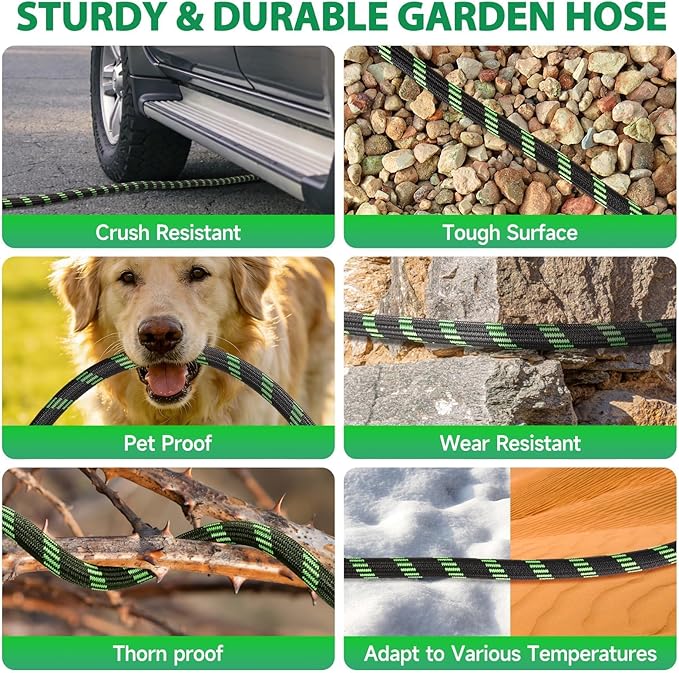 Garden Hose 75 ft Water Hose Flexible Non-Expandable Outdoor Heavy Duty Lightweight Leakproof Kink-free flex Watering Hose Pipe for 3/4 inch Fitting Yard Lawn Outside Car Wash