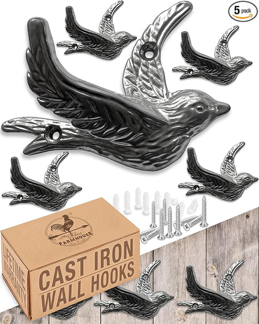 Flying Bird Decorative Wall Hooks Cast Iron, Wall Mounted