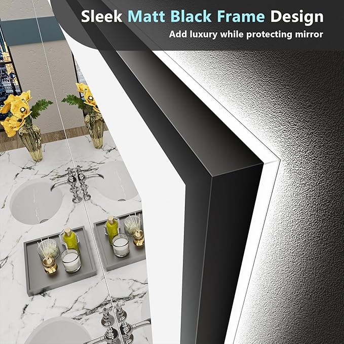 60x36 Black Framed LED Bathroom Mirror